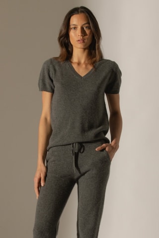 T-shirt Efimia 100% cashmere - Collo a V - Antracite melange 