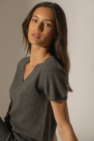 T-shirt Efimia 100% cashmere - Collo a V - Antracite melange 