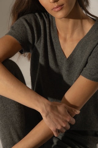 T-shirt Efimia 100% cashmere - Collo a V - Antracite melange 