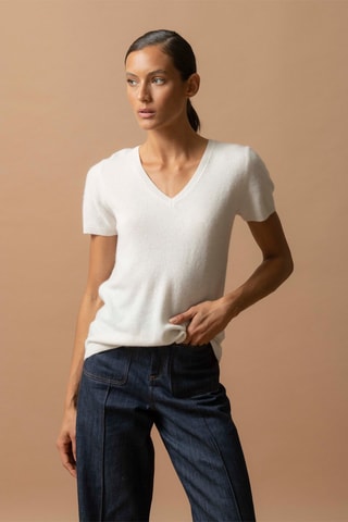 T-shirt Efimia - 100% cashmere 2 fili - Collo a V - Avorio