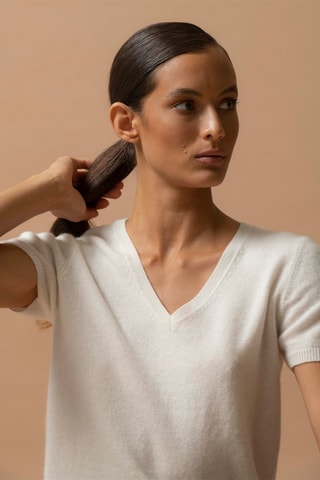 T-shirt Efimia - 100% cashmere 2 fili - Collo a V - Avorio