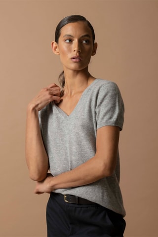 T-shirt Efimia - 100% cashmere 2 fili - Collo a V - Grigio nuvola