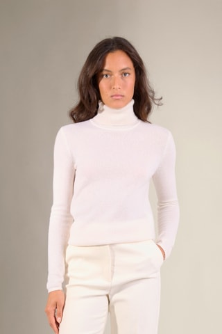 Maglia 100% cashmere - 2 fili - Collo dolcevita - Bianco