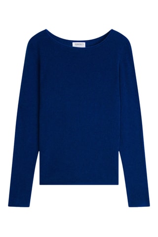 Maglia 100% cashmere - 2 fili - Collo a barchetta - Blu