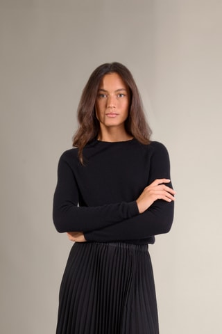 Maglia 100% cashmere - 2 fili - Collo rotondo - Nero