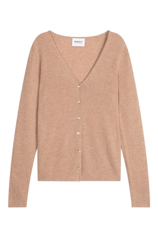 Cardigan 100% cashmere - 2 fili - Collo a V - Cammello
