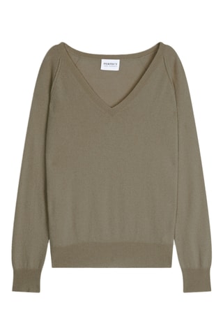 Maglia 100% cashmere - 2 fili - Collo a V - Kaki