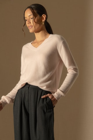 Maglia 100% cashmere - 2 fili - Collo a V - Rosa chiaro