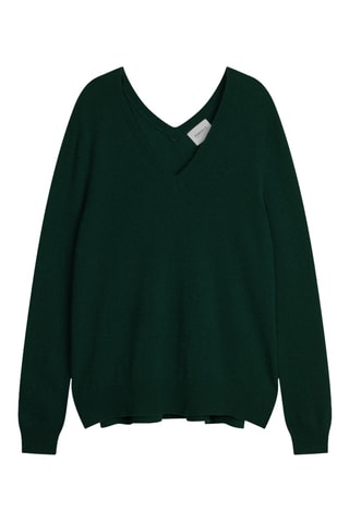 Maglia 100% cashmere - 2 fili - Collo a V - Verde scuro