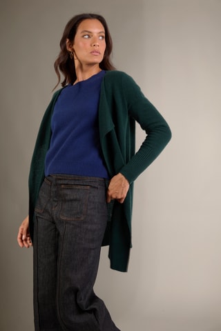 Cardigan lungo 100% cashmere - 2 fili - Verde scuro