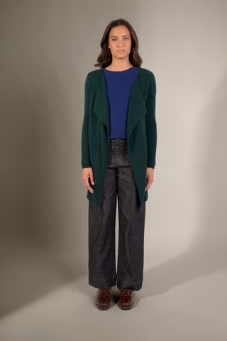 Cardigan lungo 100% cashmere - 2 fili - Verde scuro