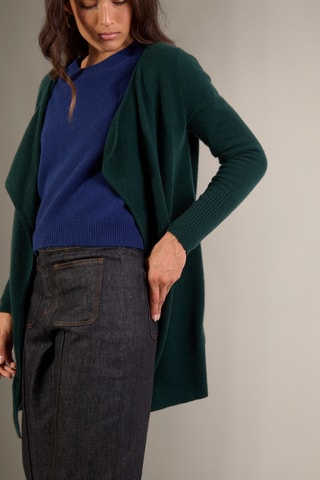 Cardigan lungo 100% cashmere - 2 fili - Verde scuro