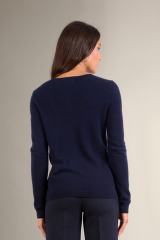 Cardigan 100% cashmere - 2 fili - Collo rotondo - Navy