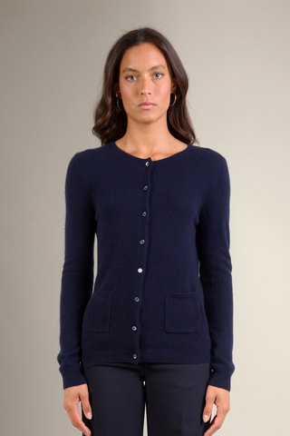 Cardigan 100% cashmere - 2 fili - Collo rotondo - Navy