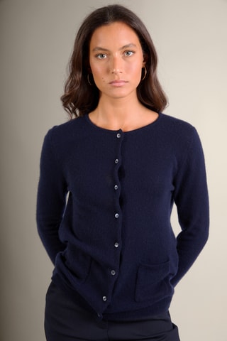 Cardigan 100% cashmere - 2 fili - Collo rotondo - Navy