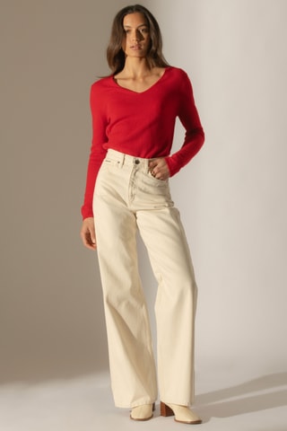 Maglia 100% cashmere - 2 fili - Collo a V - Rosso