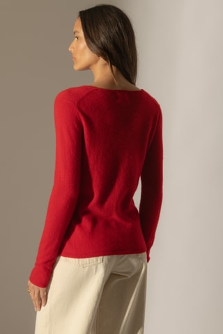 Maglia 100% cashmere - 2 fili - Collo a V - Rosso