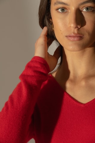 Maglia 100% cashmere - 2 fili - Collo a V - Rosso