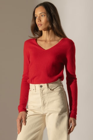 Maglia 100% cashmere - 2 fili - Collo a V - Rosso