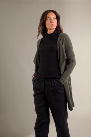 Cardigan lungo 100% cashmere - 2 fili - Kaki