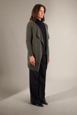 Cardigan lungo 100% cashmere - 2 fili - Kaki