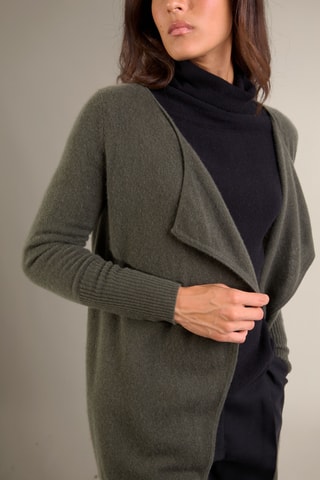 Cardigan lungo 100% cashmere - 2 fili - Kaki