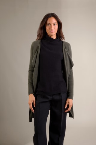 Cardigan lungo 100% cashmere - 2 fili - Kaki