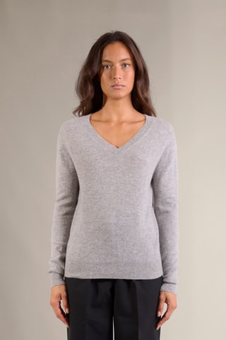 Maglia 100% cashmere - 2 fili - Collo a V - Grigio