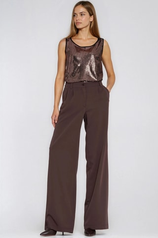 Pantalon wide legs taille haute - Marron