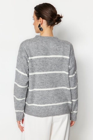 Camisola às riscas Cinzento mesclado e cru