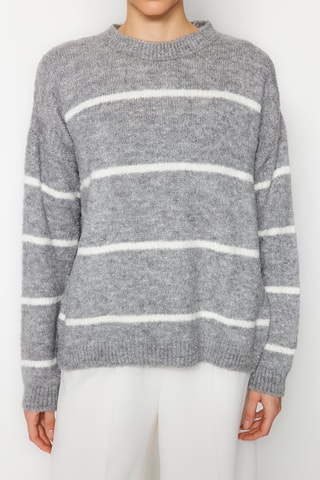 Camisola às riscas Cinzento mesclado e cru