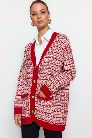 Casaco de malha comprido Vermelho