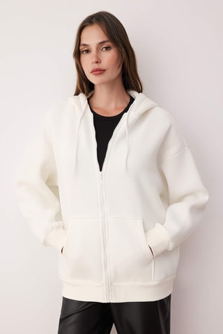 Casaco de malha oversize com capuz - Cru