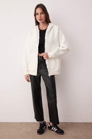 Casaco de malha oversize com capuz - Cru