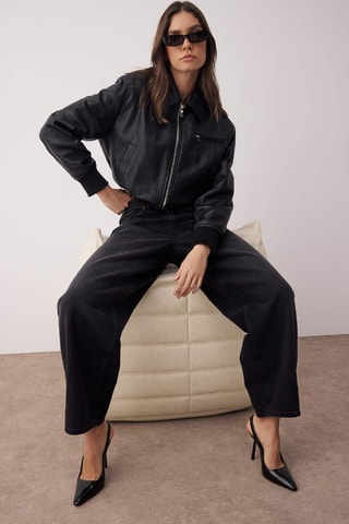 Calças de ganga de cintura alta - Preto