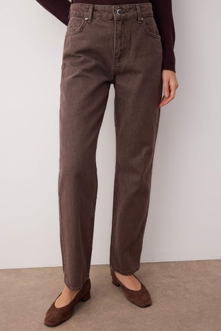 Calças de ganga de cintura alta - Castanho