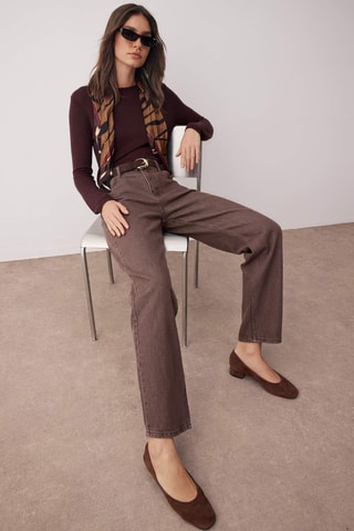 Calças de ganga de cintura alta - Castanho