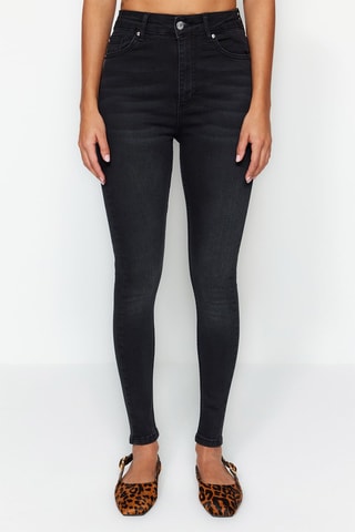 Calças de ganga skinny cintura subida Preto