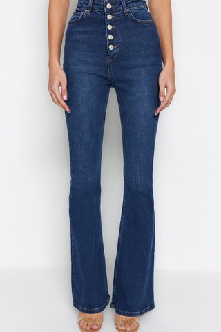 Calças de ganga flare de cintura alta - Azul-escuro