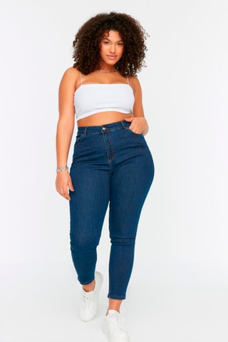 Calças de ganga skinny de cintura alta - Azul-escuro