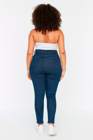 Calças de ganga skinny de cintura alta - Azul-escuro