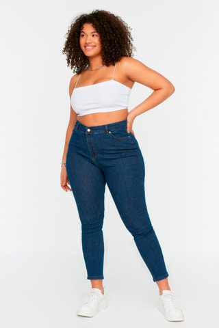 Calças de ganga skinny de cintura alta - Azul-escuro