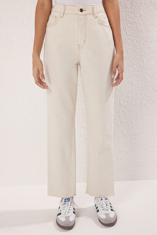 Calças de ganga de cintura alta - Cru