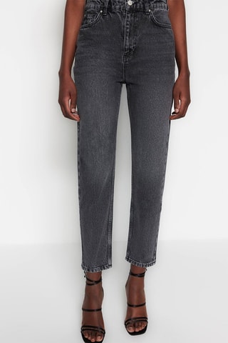 Calças de ganga slim 7/8 cintura subida Antracite