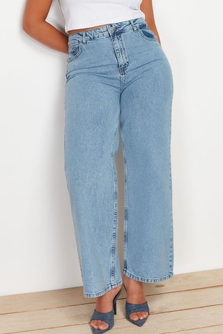 Calças de ganga de cintura alta - Azul