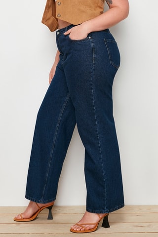 Calças de ganga wide legs cintura subida - Índigo