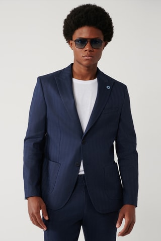 Casaco em linho - Azul-marinho