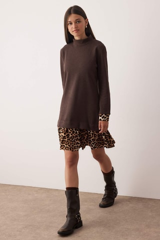 Vestido efeito ilusório - Castanho