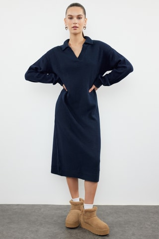 Vestido midi regular - Azul-marinho