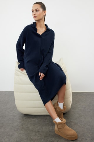 Vestido midi regular - Azul-marinho